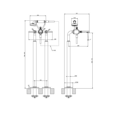 GESSI VENTI20 Смеситель для ванны напольный, двухвентильный, с ручным душем и шлангом 1500 мм., внешняя часть, цвет хром
