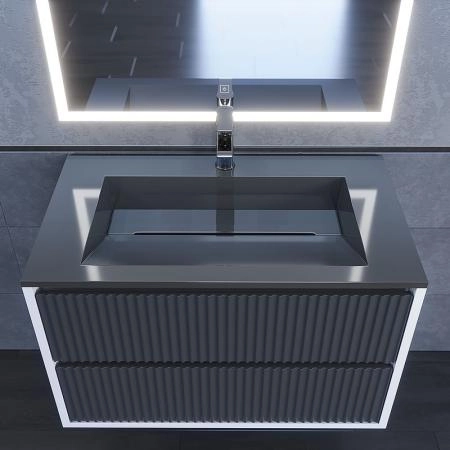 Раковина для ванной полувстраиваемая Uperwood Next Premium 80 см, прямоугольная, серый глянец