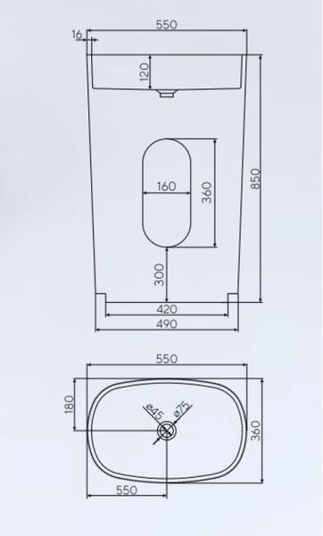 Раковина NT BAGNO NT701 BELLO 550x360 искусственный камень
