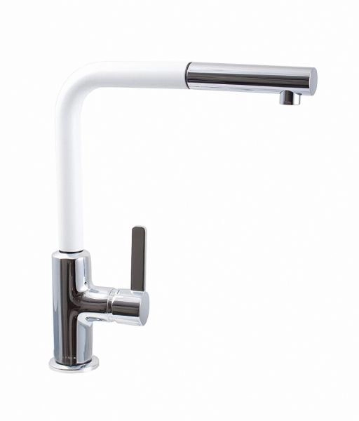 Смеситель Kludi L-Ine 408519375 для кухни, с выдвижным изливом, цвет хром-белый матовый