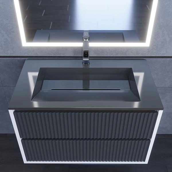 Раковина для ванной полувстраиваемая Uperwood Next Premium 80 см, прямоугольная, серый глянец