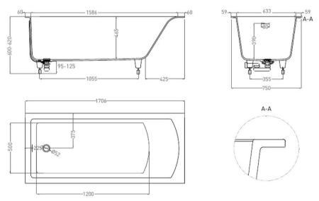 Ванна Salini CASCATA KIT 170x75 S-Sense матовая 104313M