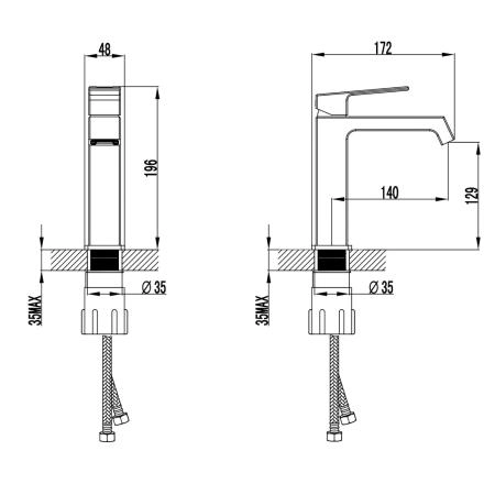Смеситель для раковины Azario EXQUISITE без донного клапана, хром (AZ-VSM168340C)