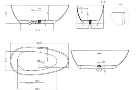 Ванна Salini PAOLA IN 172x82 S-Stone матовая 101612SM