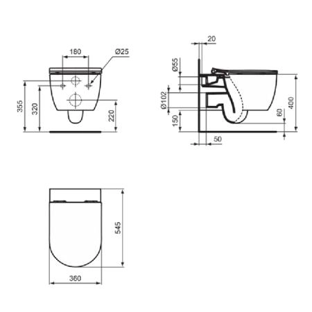 Ideal Standard Blend Унитаз подвесной 54х35.5см., с сиденьем, технологией смыва AquaBlade®, цвет: белый