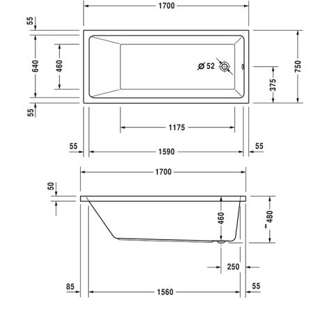 Duravit Vero Air Ванна 170x75см, встраиваемая, built-in, цвет: белый