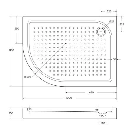 Поддон для душа BelBagno 100x80 асимметричный акрил TRAY-BB-RH-100/80-550-15-W-R