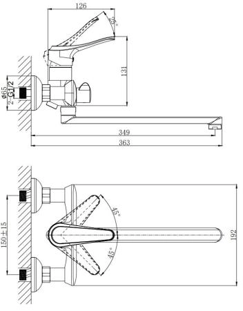 Смеситель для ванны RUSH Jawa с поворотным изливом (JA0735-51)