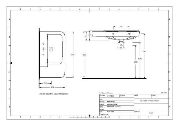 Раковина Egevitrifiye Tyana 85 см 72851