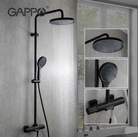 Душевая система Gappo G2495-76 c изливом термостат черный верхний душ d26