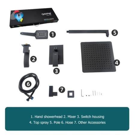 Душевая система Gappo G7107-6 встраиваемая для ванны с изливом черная