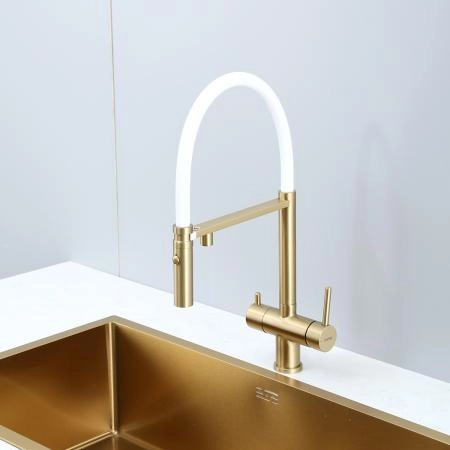 Смеситель GAPPO G4397-83 для кухни с гибким изливом и подключением фильтра, золотой сатин
