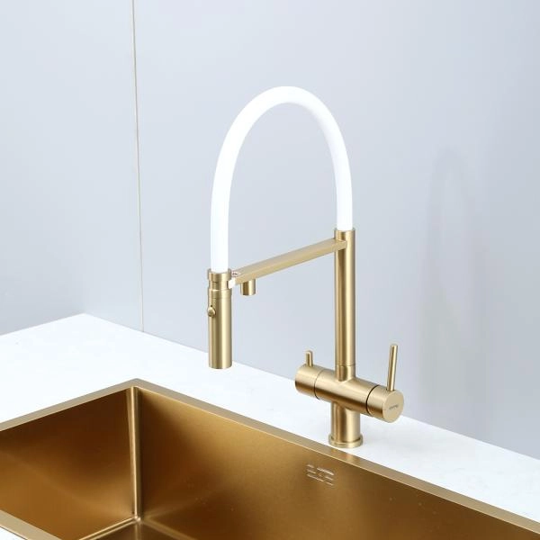 Смеситель GAPPO G4397-83 для кухни с гибким изливом и подключением фильтра, золотой сатин