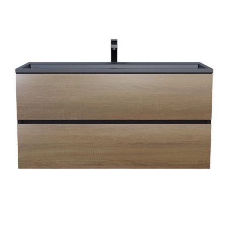 Тумба с раковиной Uperwood Barsa 100 см, раковина черная глянцевая, подвесная тумба черная/дуб сонома