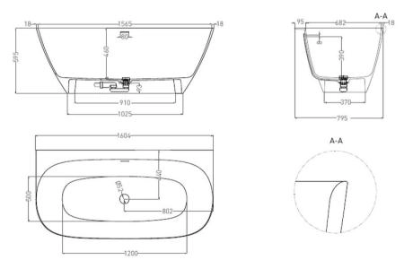 Ванна Salini SOFIA WALL 160x80 S-Stone матовая 102527M