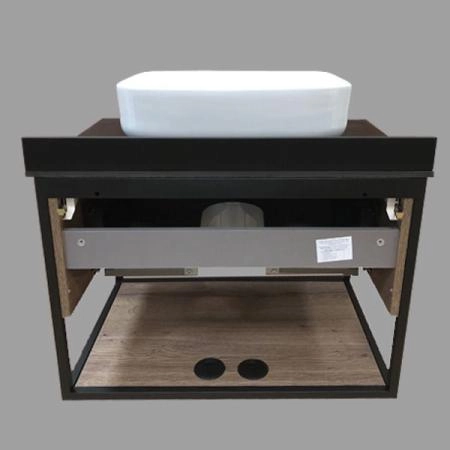 Тумба с раковиной Comforty Кёльн-75 дуб темный с черной столешницей