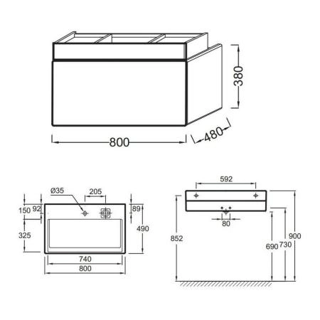 Тумба под раковину Jacob Delafon TERRACE EB1186-274 80 см цвет черный
