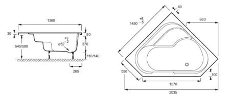 Jacob Delafon Bain Douche E6221RU-00 Акриловая ванна 145x145 R