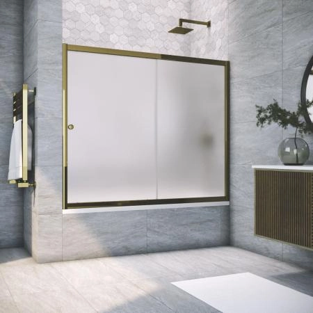 Шторка на ванную Vegas-glass ZV TUR NOVO 160 05 10, профиль бронза, стекло сатин