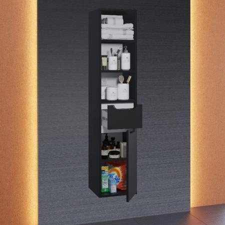Шкаф-пенал для ванной Uperwood Modul, подвесной, с полками, матовый, черный