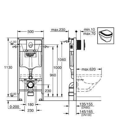Инсталляция Grohe 38750001 4 в 1 в сборе, для унитаза подвесного с кнопкой смыва 38505000
