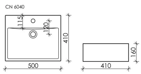 Умывальник чаша накладная прямоугольная Element 500x410x160мм