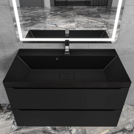 Раковина для ванной Uperwood Classic New 90х45х16,3 см, черная глянцевая, с накладкой для слива