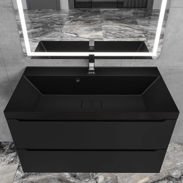 Раковина для ванной Uperwood Classic New 90х45х16,3 см, черная глянцевая, с накладкой для слива