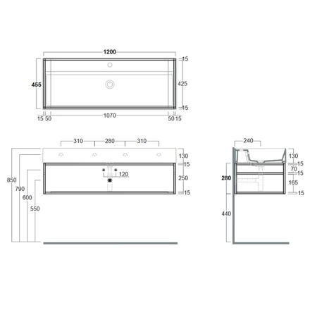 Simas Agile Структура металлическая 121x46xh28см, подвесная, для раковины с 1 отв., AG121, с 1 полкой, цвет: черный матовый