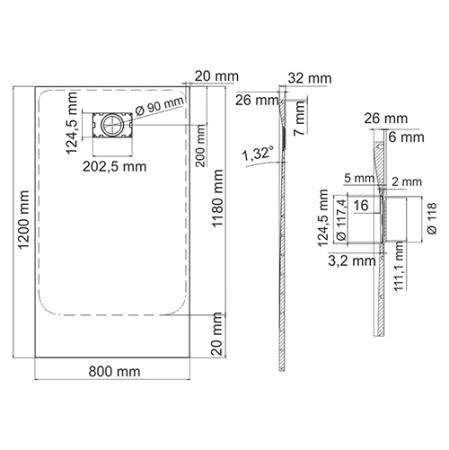 Душевой поддон WasserKraft Main 41T06 120x80 см, прямоугольник стеклопластик