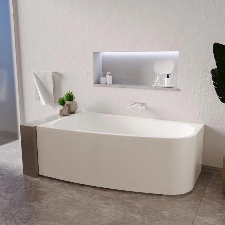 Ванна акриловая "РОНА 168х95" (правое исполнение), рама-подставка, фронтально-торцевая панель, слив-перелив автомат с сеточкой (хром, с сифоном)