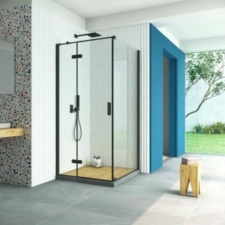 Душевой уголок Vegas-glass AFP-Fis Retta 120*80 02М 01 L, профиль черный матовый, стекло прозрачное