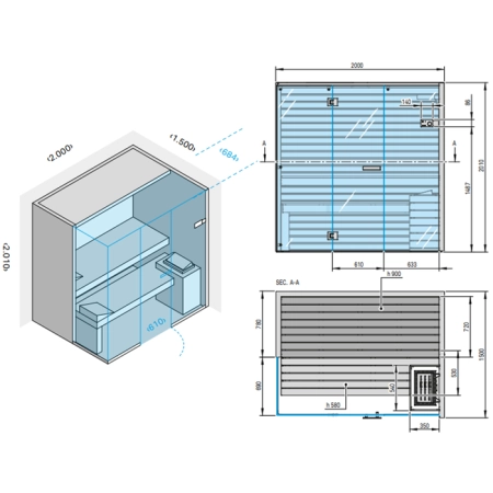 Effegibi Sky Corner 60 Сауна 200x150x201см., угловая DX, цвет: канадский хемлок