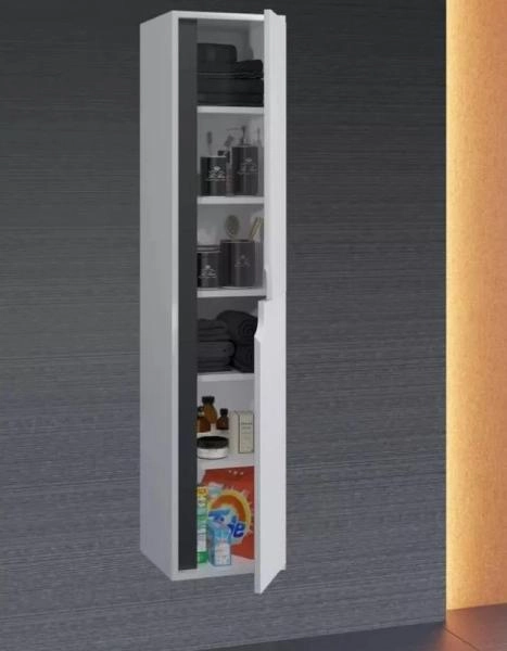 Шкаф-пенал для ванной Uperwood Modul, подвесной, с дверцами, матовый, белый/графит