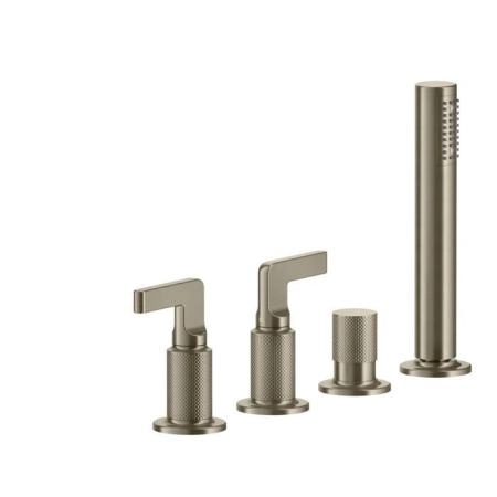 Gessi Inciso Смеситель для ванны на 4 отверстия для наполнения через слив-перелив, переключатель, с ручным душем, цвет: finox