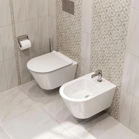 Kerama Marazzi Унитаз PLAZA Modern подвесной безободковый с системой смыва RIM UP+ (Tornado), белый глянцевый
