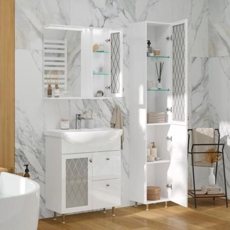 Зеркало-шкаф с LED подсветкой Volna Milena 70 правое белый глянец