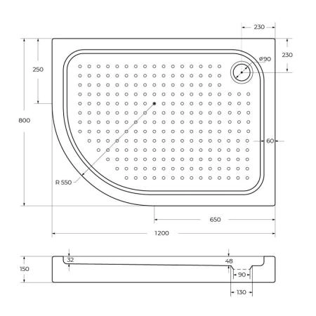 Поддон для душа BelBagno 120x80 асимметричный акрил TRAY-BB-RH-120/80-550-15-W-R