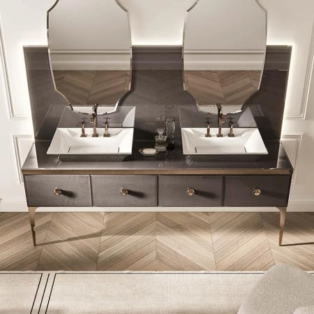 VITAGE milldue edition MAJESTIC 09 Комплект мебели 216х55х73см напольный, 2 раковины, 2 зеркала, с подсветкой, отделка: стекло elephant bronze, фурнитура: бронза