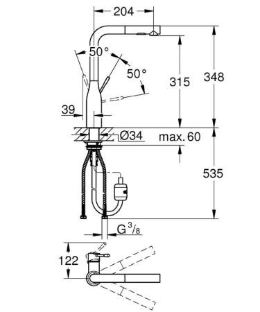 Смеситель Grohe Essence New 30270000 для кухни,выдвижной излив, L-излив
