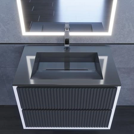 Раковина для ванной полувстраиваемая Uperwood Next Premium 70 см, прямоугольная, серый глянец