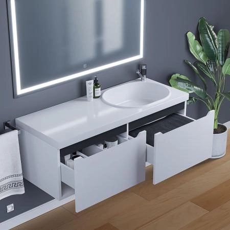 Тумба под стиральную машину Uperwood Tanos 60 см раковина Bruks 120 см правая, белая/графит