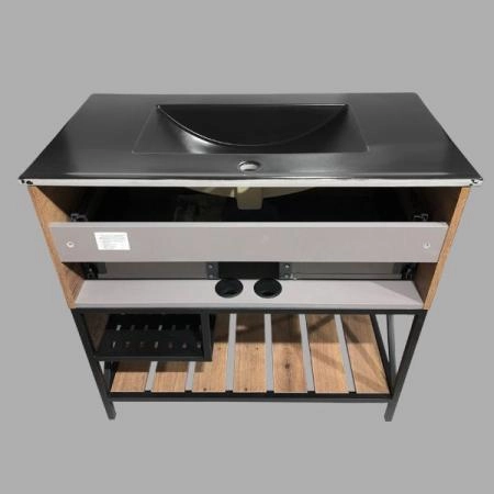 Тумба с раковиной Comforty Бредфорд-90 дуб темный черная матовая