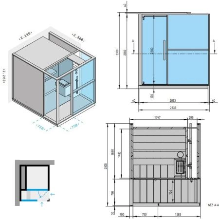 Effegibi Logica S Сауна с душем 214x250x226см, угловая SX, цвет: Soft Sand