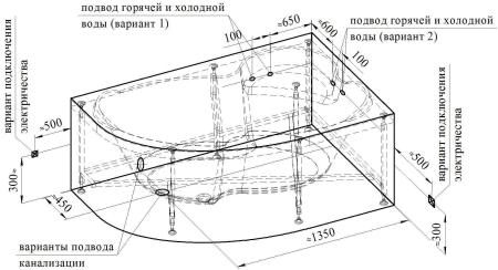 Акриловая ванна Radomir Ирма 2-89-2-1-9-216 левосторонняя фронтальная панель каркас 149х96 слив-перелив автомат с сеточкой хром с сифоном