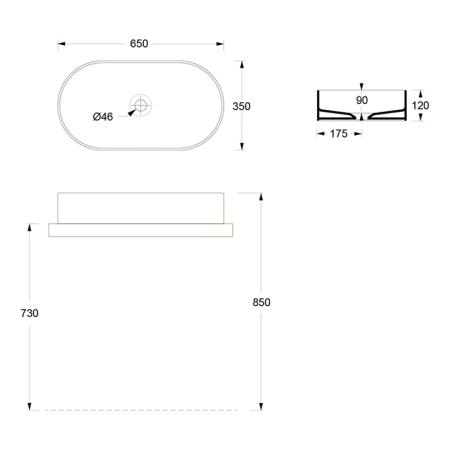 Alice Hide Stadium Раковина 65x35х12см., накладная, без отв., цвет: чёрный матовый