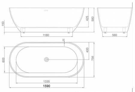Ванна AquaStone Бали 160х75 иск. камень