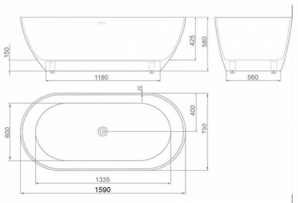 Ванна AquaStone Бали 160х75 иск. камень