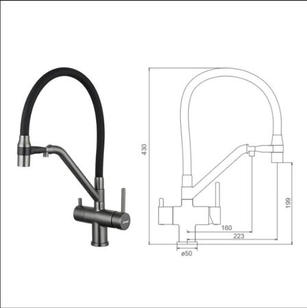 Смеситель Gappo G4398-89 для кухни с краном для фильтра оружейная сталь
