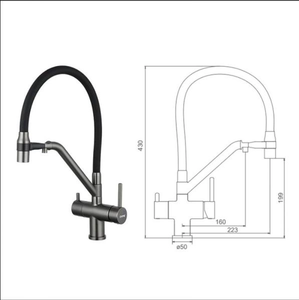 Смеситель Gappo G4398-89 для кухни с краном для фильтра оружейная сталь